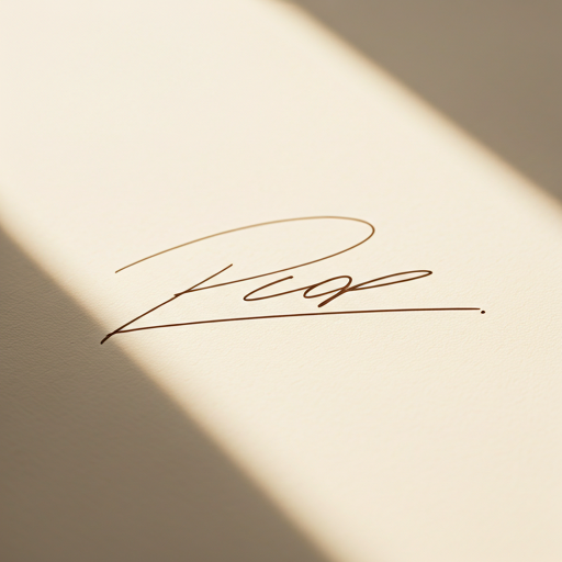 A meticulously crafted, handwritten signature on heavy, cream-colored, textured paper.